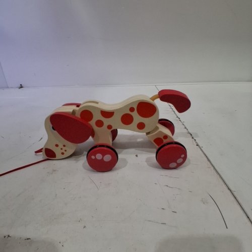 WOODEN PULL-ALONG DOG TOY - RED AND NATURAL WOOD image 4