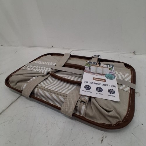 CLEVERMADE COLLAPSIBLE SNAPBASKET LUXE TOTE - HEAVY DUTY LARGE - 30L - TAUPE STRIPES (MODEL: 7002-TPE-STRP) image 2