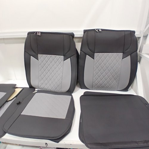 7PC FREESOO WATERPROOF AUTOMOTIVE CAR SEAT COVERS FULL SET - UNIVERSAL FIT - BLACK/GREY image 2