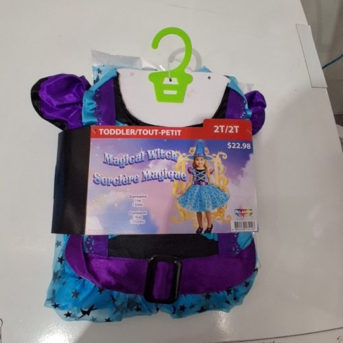 2PC TODDLER MAGICAL WITCH COSTUME DRESS AND HAT - 2T - BLUE/PURPLE image 2