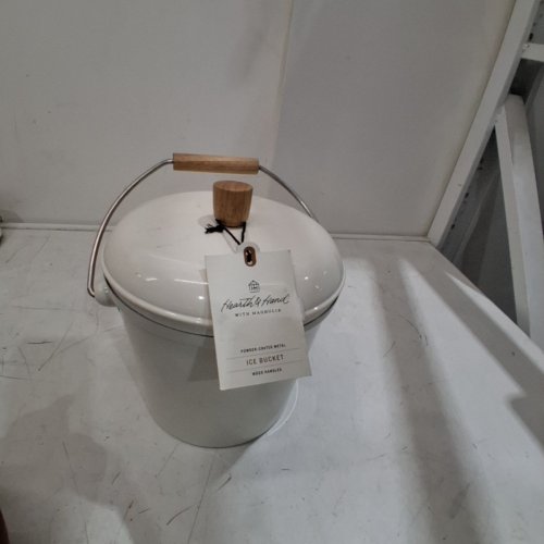 HEARTH & HAND WITH MAGNOLIA POWDER-COATED METAL ICE BUCKET WITH HANDLES - 2.5L - WHITE/WOOD image 3