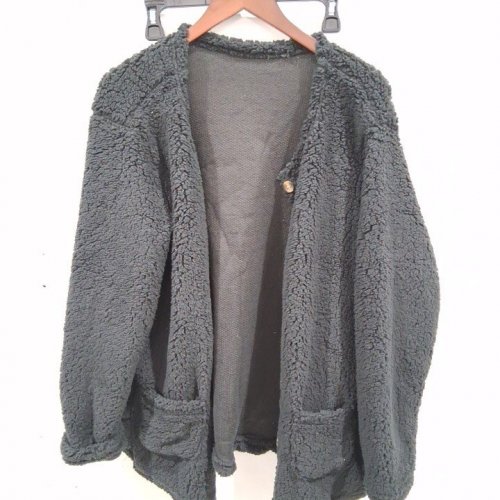 WOMEN'S SHERPA FLEECE CARDIGAN - LARGE - BLACK image 2
