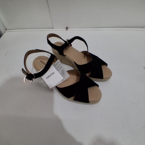 WOMEN'S GEOX GELSA LOW SUEDE WEDGE SANDALS - 6 - BLACK/BEIGE (STYLE: D45NGC) image 3