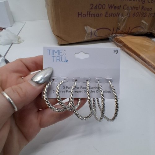 3PR WOMENS TIME AND TRU TWISTED HOOP EARRINGS - SILVER-TONE image 3