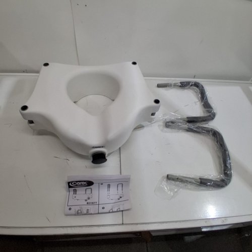 CAREX E-Z LOCK RAISED TOILET SEAT WITH REMOVABLE/ ADJUSTABLE HANDLES - 4.5" RISE - 15 1/2 - WHITE (MODEL: FGB318C1) image 2