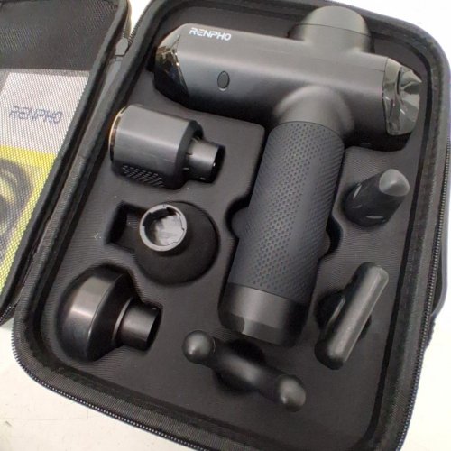RENPHO POWER+ THERMACOOL RECHARGEABLE MASSAGE GUN WITH HEAT AND COOLING, 6 MASSAGE HEADS, AND BLUETOOTH COMPANION APP - BLACK (MODEL: R-C001SH) image 4