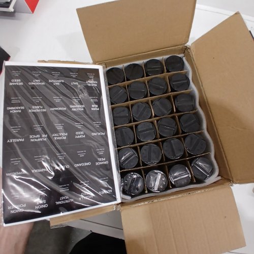 24PK AISIPRIN GLASS SPICE SQUARE JARS WITH METAL LIDS, LABELS AND FUNNEL - 4 OZ - CLEAR/BLACK image 3