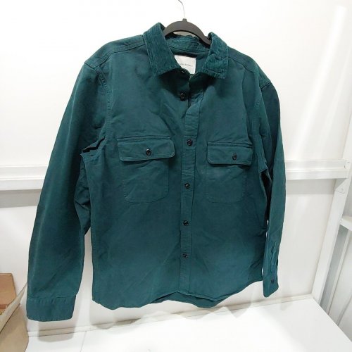 MEN'S BANANA REPUBLIC LONG SLEEVE STANDARD-FIT COTTON TWILL OVERSHIRT - LARGE - PINE GREEN image 2