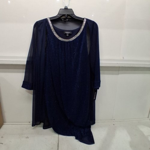 2PC WOMEN'S R&M RICHARDS SEQUIN-TRIM TOP AND PANTS SET - 14W - NAVY (STYLE: 2583W) image 2