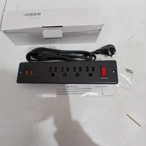 RECESSED POWER STRIP FOR DESKTOP WITH 4 OUTLETS 3 USB - 20W, 3 USB PORTS - BLACK image 3
