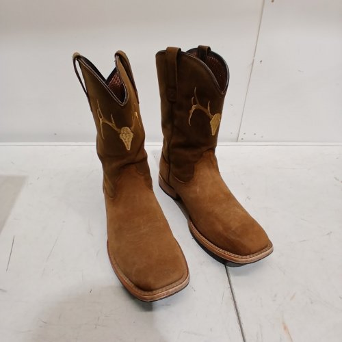 REDHEAD RANCH RIDGEDALE DEER SKULL SQUARE TOE WESTERN COWBOY BOOTS - MEDIUM - SIZE 11 - BROWN image 3