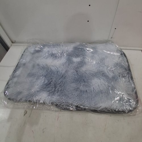 2PC FAUX FUR BATHROOM MAT WITH U-SHAPED TOILET RUG - NON SLIP BACKING, 26" X 16" - GREY/WHITE image 2