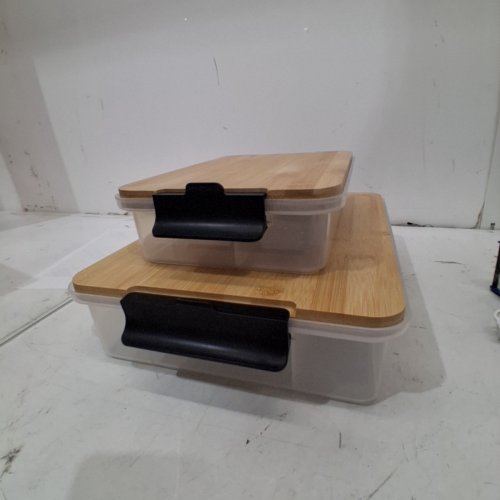 2PC SABATIER SNACKLEBOX WITH BAMBOO CUTTING BOARD LID - 7.8" X 12.7" - CLEAR/NATURAL (MODEL: 2906063) image 2