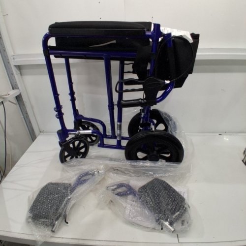 MEDLINE ALUMINUM TRANSPORT CHAIR WITH LARGE WHEELS AND BRAKES - 300LB MAX - BLUE (MODEL: MDS808210ABE) image 2