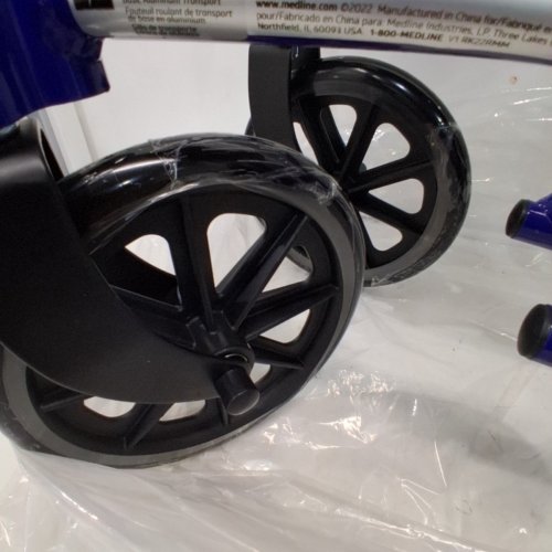 MEDLINE ALUMINUM TRANSPORT CHAIR WITH LARGE WHEELS AND BRAKES - 300LB MAX - BLUE (MODEL: MDS808210ABE) image 4