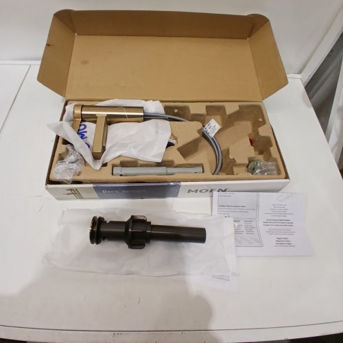 MOEN BERIC MODERN ONE-HANDLE SINGLE HOLE FAUCET WITH DRAIN ASSEMBLY AND OPTIONAL DECKPLATE - 6.6" X 5" - 1.2GPM - BRONZED GOLD (MODEL :84774BZG) image 2