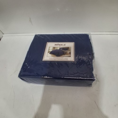 3PC KRINKLE PRE-WASHED REVERSIBLE DRUMAHAMAN DUVET COVER SET WITH PILLOW SHAMS - QUEEN/FULL - NAVY image 2