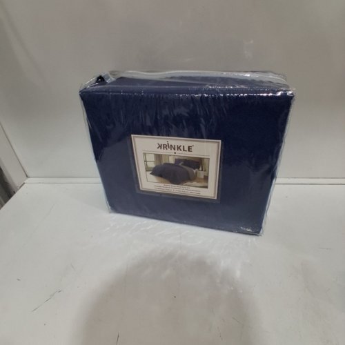 3PC KRINKLE PRE-WASHED REVERSIBLE DRUMAHAMAN DUVET COVER SET WITH PILLOW SHAMS - QUEEN/FULL - NAVY image 4