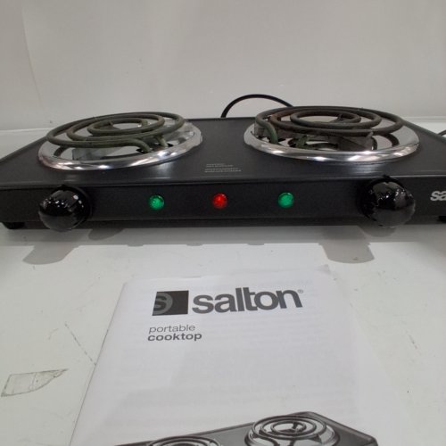 SALTON PORTABLE ELECTRIC HOT PLATE DOUBLE BURNER COOKTOP - 1800W - BLACK (MODEL: HP1941) image 2