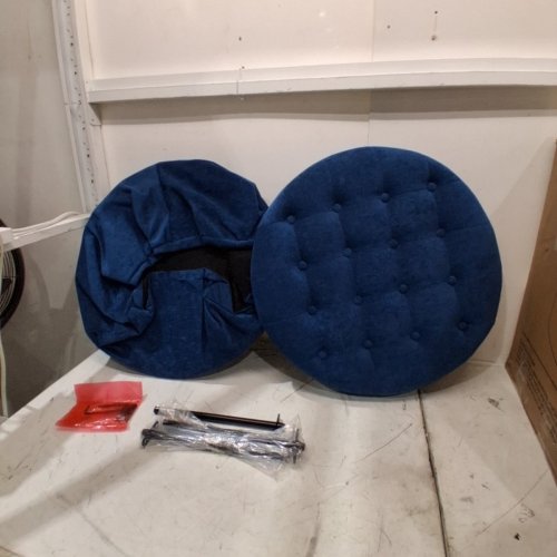 MODERN UPHOLSTERED ROUND STORAGE OTTOMAN - 23" - BLUE (MODEL: OT09) image 2