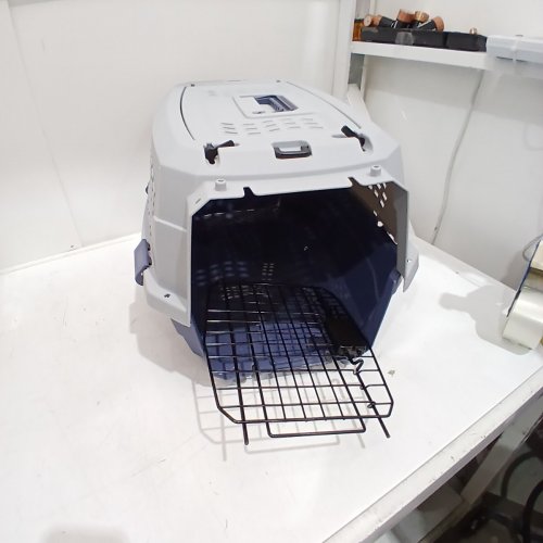 AMAZON BASICS 2-DOOR PET CARRIER - 19" - GREY/BLUE image 2