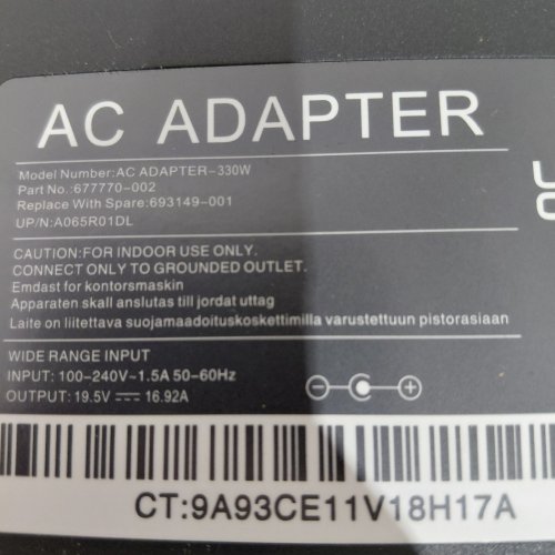 SLRIOYS AC ADAPTER LAPTOP CHARGER - FOR ACER MODELS - 330W 19.5V (MODEL: AC ADAPTER-330W) image 3