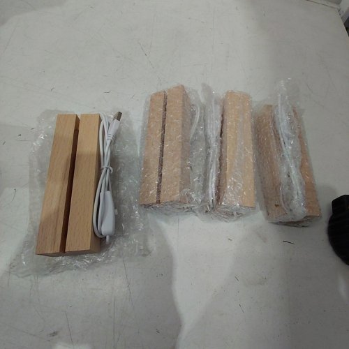 4PK WOODEN LED ACRYLIC PLATE/RESIN/GLASS LIGHT BASE - NATURAL WOOD image 2