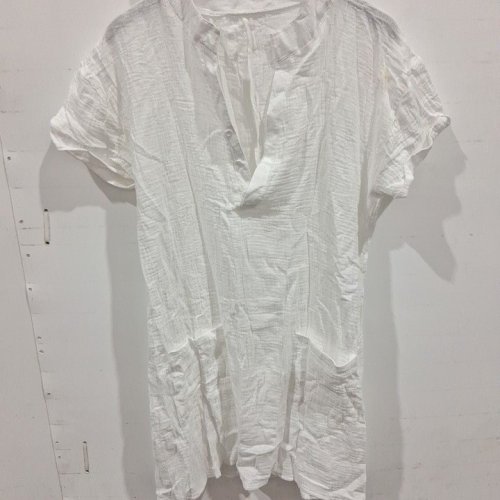 WOMEN'S SHORT SLEEVE TEXTURED TUNIC BLOUSE - MEDIUM - WHITE image 2
