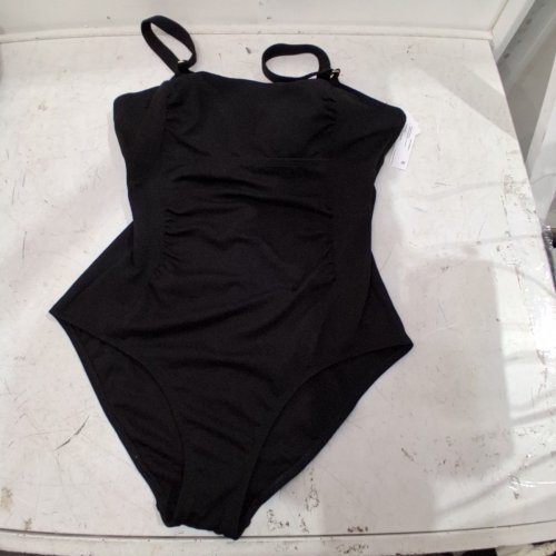 WOMEN'S KRISTA TEXTURED SCALLOP NECK ONE PIECE SWIMSUIT - XXL (16) - BLACK image 2