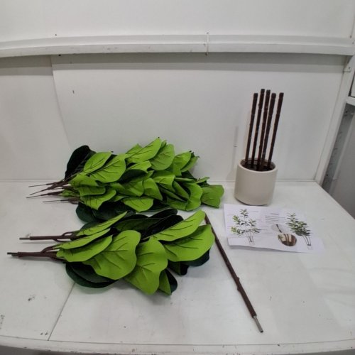 ARTIFICIAL FIDDLE LEAF FIG TREE WITH SOLID WOOD TRUNKS - 6FT - GREEN/WHITE (MODEL:83C-195V04GN) image 2