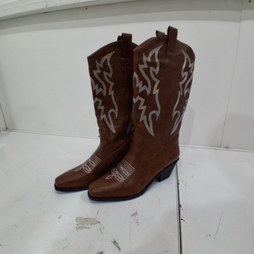 WOMENS PATTERNED WESTERN COWBOY BOOTS WITH HEELS - SIZE EU42/CAN10.5-11 - BROWN image 2
