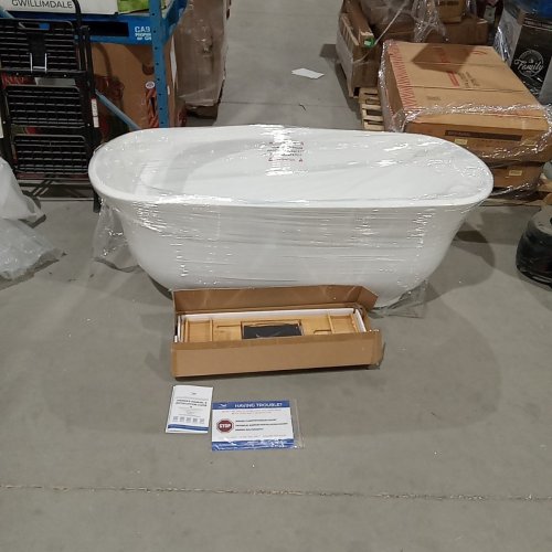 STREAMLINE FREESTANDING OVAL ACRYLIC BATHTUB AND TRAY - 65.5" X 23" - WHITE image 2