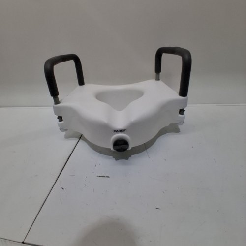 CAREX E-Z LOCK LOCKING RAISED TOILET SEAT WITH ARMRESTS - 5" - 300 LBS MAX -WHITE/ GREY (MODEL: B311C0) image 2