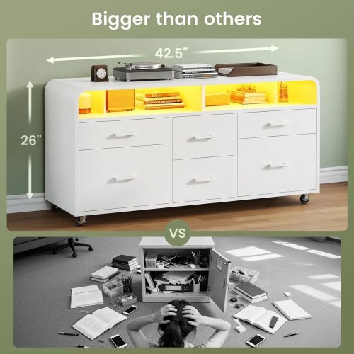 IVY BRONX 6 -DRAWER MOBILE FILE CABINET WITH LED - 47" - WHITE image 2