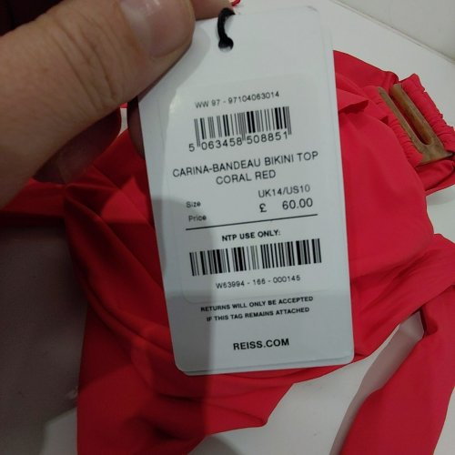 WOMEN'S REISS CARINA REMOVABLE-STRAP BANDEAU BIKINI TOP - 10 - CORAL RED (STYLE: CARINA) image 2