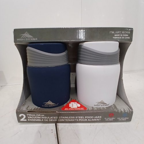 2PK HIGH SIERRA STAINLESS STEEL INSULATED FOOD JARS WITH FOLDABLE SPOONS - 24OZ EACH - WHITE/NAVY BLUE (MODEL: 1617416) image 2