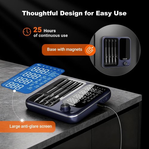 INKGRILL 4-PROBE SMART WIRELESS MEAT THERMOMETER WITH WIFI & BLUETOOTH - DIGITAL META THERMO FOR SMOKER, OVEN, BBQ & MORE - RECHARGABLE MAGNETIC BASE, BACKLIT SCREEN (MODEL: ING14) image 3
