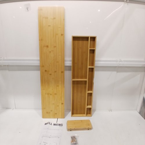WELL WENG DUAL MONITOR STAND RISER WITH LARGE DRAWER KEYBOARD STORAGE - 42" - NATURAL (MODEL: DW242) image 3