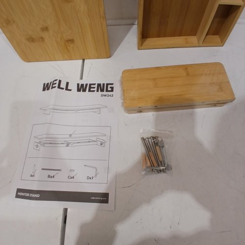WELL WENG DUAL MONITOR STAND RISER WITH LARGE DRAWER KEYBOARD STORAGE - 42" - NATURAL (MODEL: DW242) image 4