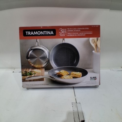 3PC TRAMONTINA TRI-PLY CLAD CERAMIC NON-STICK INDUCTION SKILLET SET - 8.5" / 10.5" / 12.5" - STAINLESS STEEL (MODEL: 1945362) image 6