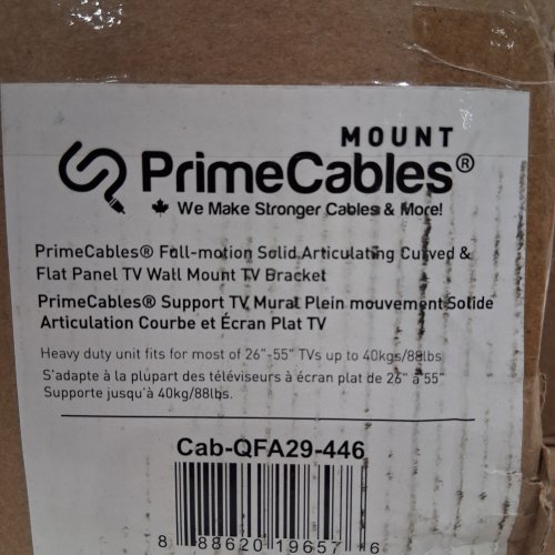 PRIMECABLES FULL-MOTION ARTICULATING TV WALL MOUNT - 26" - 55" TV - 88 LBS MAX CAPACITY - BLACK (MODEL: CAB-QFA29-446) image 2