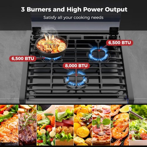 CAMPLUX PROPANE GAS RV RANGE OVEN WITH 3 BURNERS& GLASS TOP - 21.54" X 16.06" X 21.30" - STAINLESS STEEL (MODEL: RGS21MSF) image 3