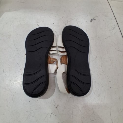 WOMENS SLOPE HEEL ROUND TOE SANDALS - 9.5 - WHITE/BROWN image 3