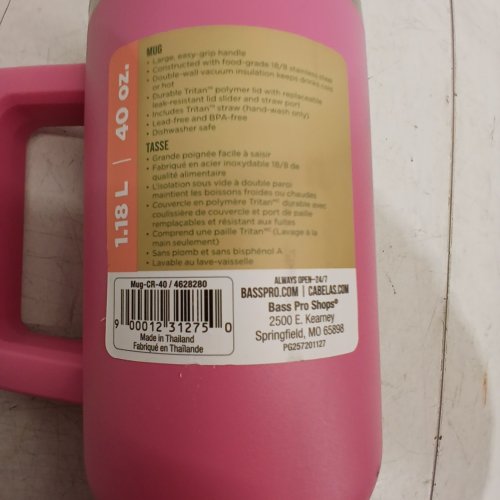 BASS PRO SHOPS HANDLED INSULATED MUG - 40 OZ - PINK (MODEL: MUG-CR-40) image 2