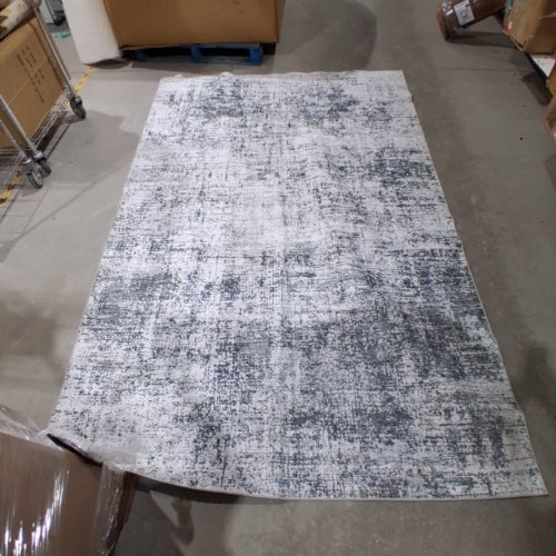 DISTRESSED ABSTRACT AREA RUG - 9FT X 6FT - WHITE/GREY image 3