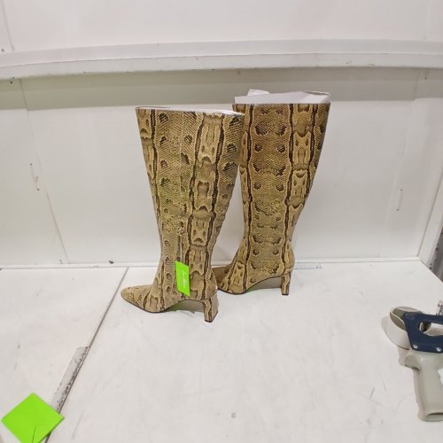 SAM EDELMAN SNAKE PRINT TALL POINTED TOE BOOTS - SIZE 9 WIDE CALF - TAN / BROWN (STYLE: WILDE) image 2