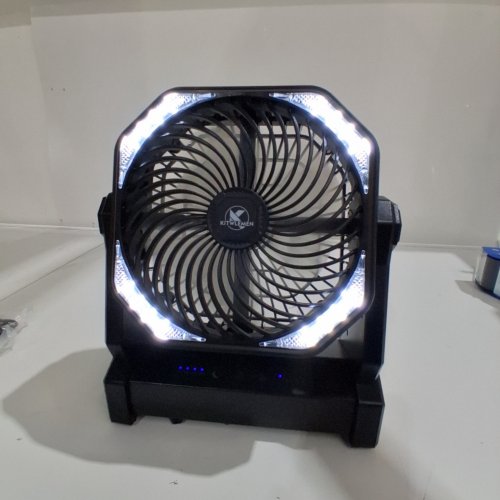 BATTERY OPERATED RECHARGEABLE PORTABLE CAMPING FAN WITH 3 MODES LED LIGHT & HANGING HOOK - 20000 MAH - BLACK (MODEL: D10) image 2