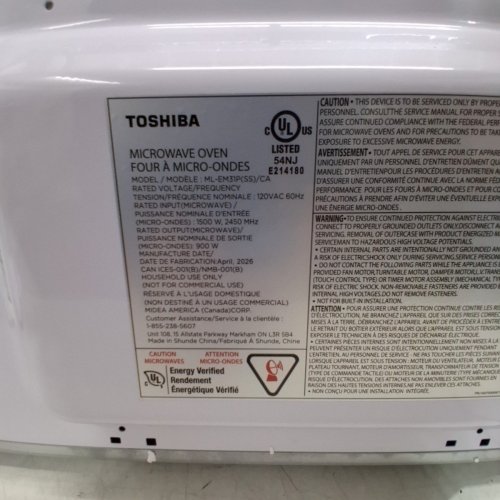 TOSHIBA COMPACT COUNTERTOP MICROWAVE OVEN - 1.2CU.FT - 1500W - STAINLESS STEEL (MODEL: ML-EM31P(SS)/CA) image 6