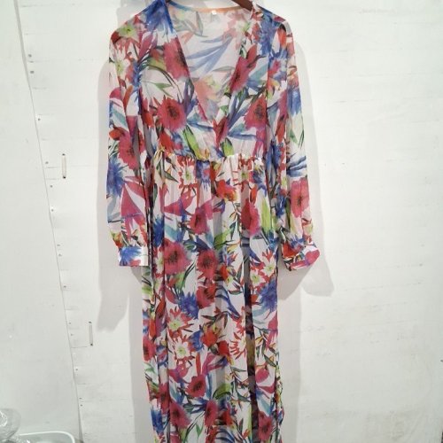WOMEN'S FLORAL LONG SLEEVE DRESS COVERUP - 3XL - MULTICOLOUR image 2