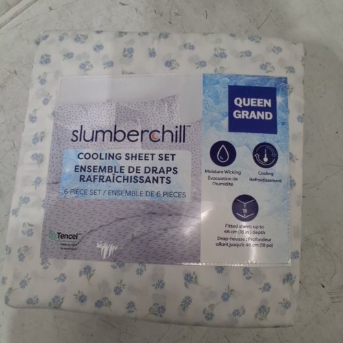 6PC SLUMBER CHILL COOLING BED SHEET SET - QUEEN- WHITE/BLUE FLORAL (MODEL: 1796335) image 4
